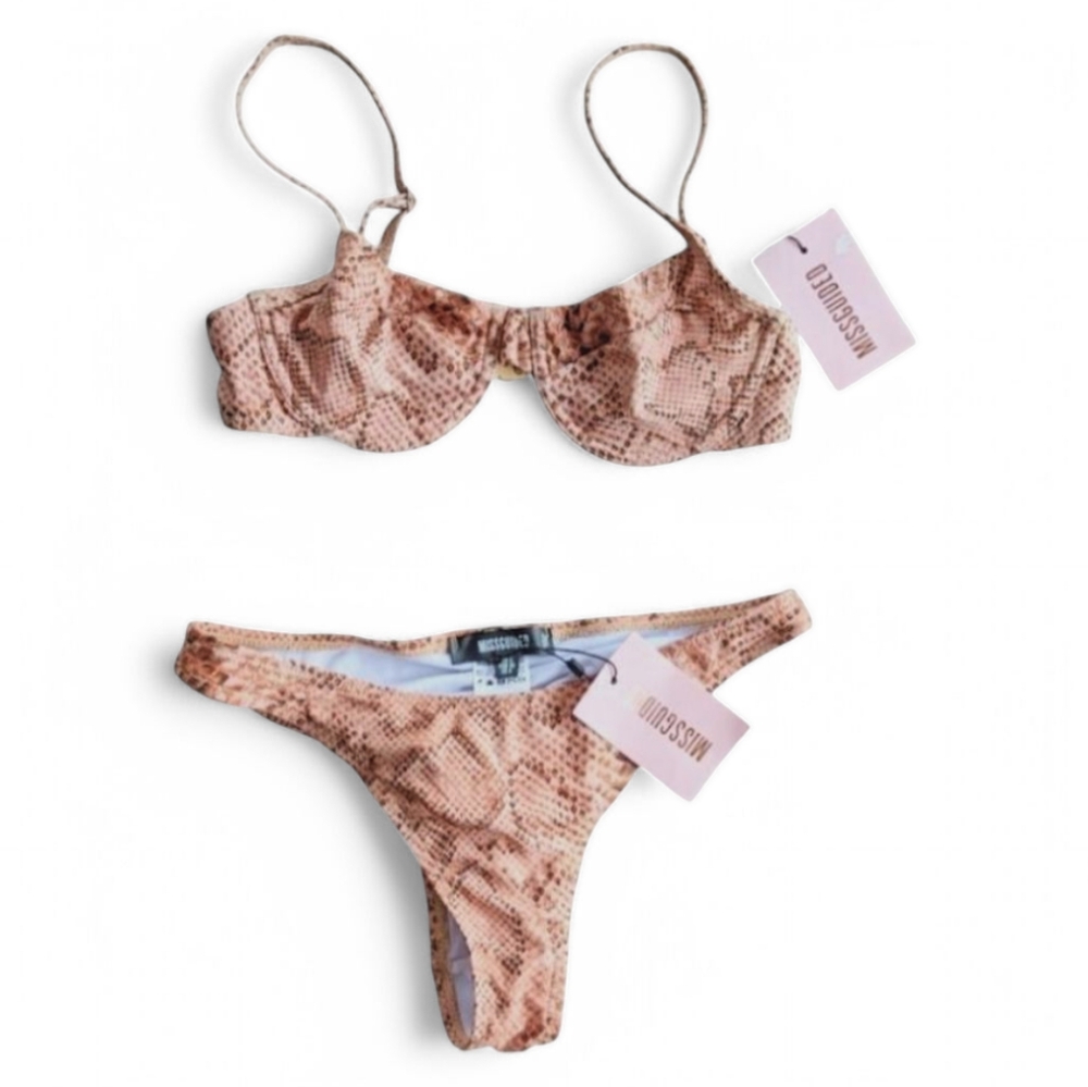Missguided Snake Print Bikini - Tan